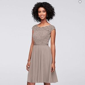 Short Lace and Mesh Dress with Illusion Neckline